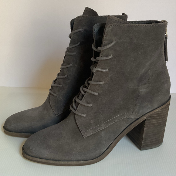 Dolce Vita Suede Lace-Up Booties Women’s 10M Block Heel Gray Ankle Boots New - Picture 4 of 9